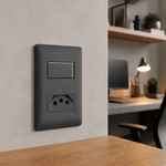 1 INTERRUPTOR SIMP E 1TOM PRETA 2P+T 10A/250V C/PLACA SHP FAME 063.4061.4