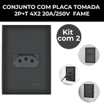 CONJUNTO COM PLACA TOMADA 2P+T 4X2 20A/250V HABITAT BLACK FAME 062.4054.4
