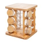 Conjunto com 12 Potes com Tampa Hermética e Rack Giratório em Bambu 120ml - Wolff