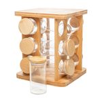 Conjunto com 12 Potes com Tampa Hermética e Rack Giratório em Bambu 120ml - Wolff