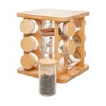Conjunto com 12 Potes com Tampa Hermética e Rack Giratório em Bambu 120ml - Wolff