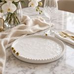 Travessa em Porcelana Branca com Esferas Douradas - BTC