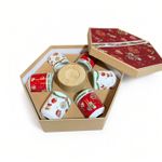 Xícara para Café com Pires em Bambu - Vermelho e Branco - BTC