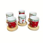 Xícara para Café com Pires em Bambu - Vermelho e Branco - BTC
