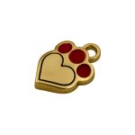 Pingente Coração Patinha Ouro com Pintura Vermelha 13 mm