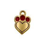 Pingente Coração Patinha Ouro com Pintura Vermelha 13 mm