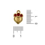 Pingente Coração Patinha Ouro com Pintura Vermelha 13 mm