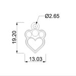 Pingente Coração Patinha Ouro com Pintura Vermelha 13 mm