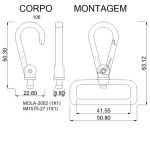 Mosquetão Argola Retangular Ouro 51 mm