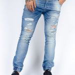 Calça Jeans Rock e Soda Masculina Destroyed Barra Elástico