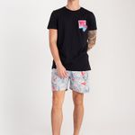 Bermuda Estampada Rock e Soda Masculina Elástico Praia Verão