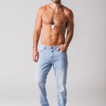 Calça Jeans Skinny Detalhes Puídos Masculina Rock e Soda
