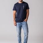 Camiseta Masculina Azul Estampa Rock e Soda