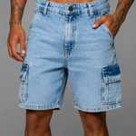 Bermuda Jeans Reta Cargo Street Rock&Soda
