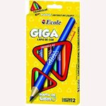 Lápis de Cor Giga 12 Cores Triangular Longo Amarelo- Ecole