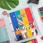 Fichário Tamanho Universitário Looney Tunes 25 cm x 31 cm com 192 Folhas Pautadas - Dac