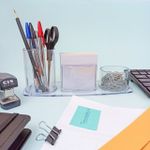 Organizador Triplo Porta Lápis, Clips e Lembrete Transparente Cristal - Acrimet