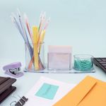 Organizador Triplo Porta Lápis, Clips e Lembrete Transparente Cristal - Acrimet