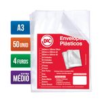Envelope Plástico A3 Extra Médio 4 Furos com 50 Unidades - Dac