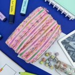 Estojo Escolar Telado Quadruplo Rosa com Bolinha - Daterra