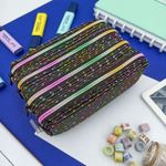 Estojo Escolar Telado Quadruplo Preto com Bolinha - Daterra