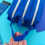 Estojo Escolar Triplo Lona Azul Royal - Daterra
