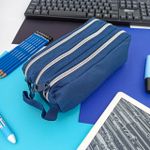 Estojo Escolar Triplo Lona Azul Marinho - Daterra