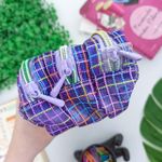 Estojo Escolar Telado Triplo Lilás Quadrados - Daterra