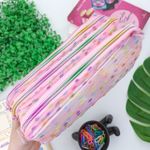 Estojo Escolar Telado Triplo Rosa com Bolinhas - Daterra