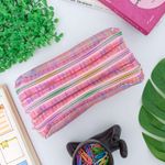 Estojo Escolar Telado Triplo Rosa Quadrados - Daterra
