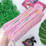 Estojo Escolar Telado Triplo Rosa Quadrados - Daterra
