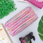Estojo Escolar Telado Triplo Rosa com Bolinhas - Daterra