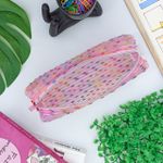 Estojo Escolar Telado Simples Rosa com Bolinhas - Daterra
