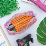 Estojo Escolar Telado Simples Rosa com Bolinhas - Daterra