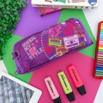 Estojo Escolar Triplo Nylon Roxo Music - Daterra