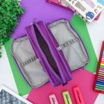 Estojo Escolar Triplo Nylon Roxo Music - Daterra