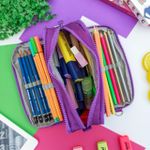 Estojo Escolar Triplo Nylon Roxo Music - Daterra