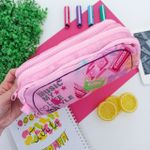 Estojo Escolar Triplo Nylon Rosa Music - Daterra