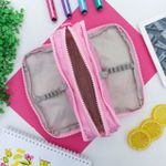 Estojo Escolar Triplo Nylon Rosa Music - Daterra