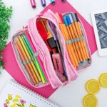 Estojo Escolar Triplo Nylon Rosa Music - Daterra