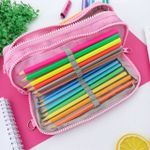 Estojo Escolar Triplo Nylon Rosa Music - Daterra