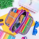Estojo Escolar Triplo Nylon Roxo Olhos - Daterra