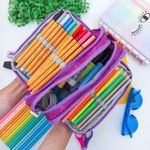 Estojo Escolar Triplo Nylon Roxo Olhos - Daterra