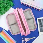 Estojo Escolar Triplo Nylon Rosa Olhos - Daterra