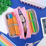 Estojo Escolar Triplo Nylon Rosa Olhos - Daterra
