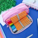 Estojo Escolar Triplo Nylon Rosa Olhos - Daterra