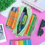 Estojo Escolar Triplo Nylon Verde Olhos - Daterra