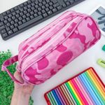 Estojo Escolar Triplo Camuflado Rosa Claro- Daterra