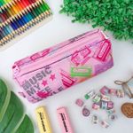 Estojo Escolar Simples Nylon Estampado Music Rosa - Daterra