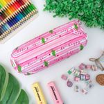 Estojo Escolar Simples Nylon Estampado Cactos Rosa - Daterra